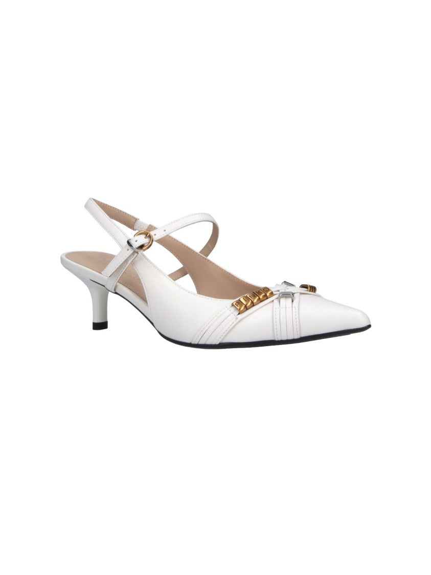 Pinko White Gloria 18 Leather Slingback Pumps