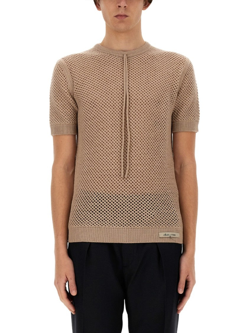 Fendi Open-Knit Wool Jersey Top
