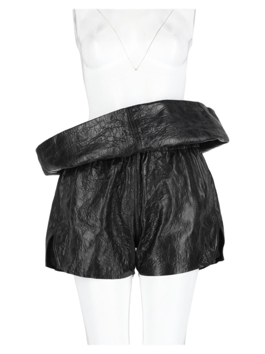 Rick Owens Black High-Waisted Lambskin Leather Shorts