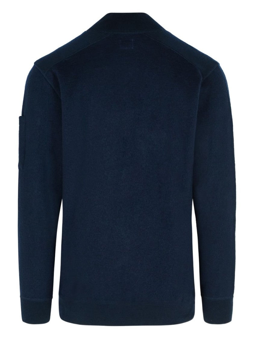 C.P. Company Button-Up Wool-Cotton Blend Sweater With Lens Detail