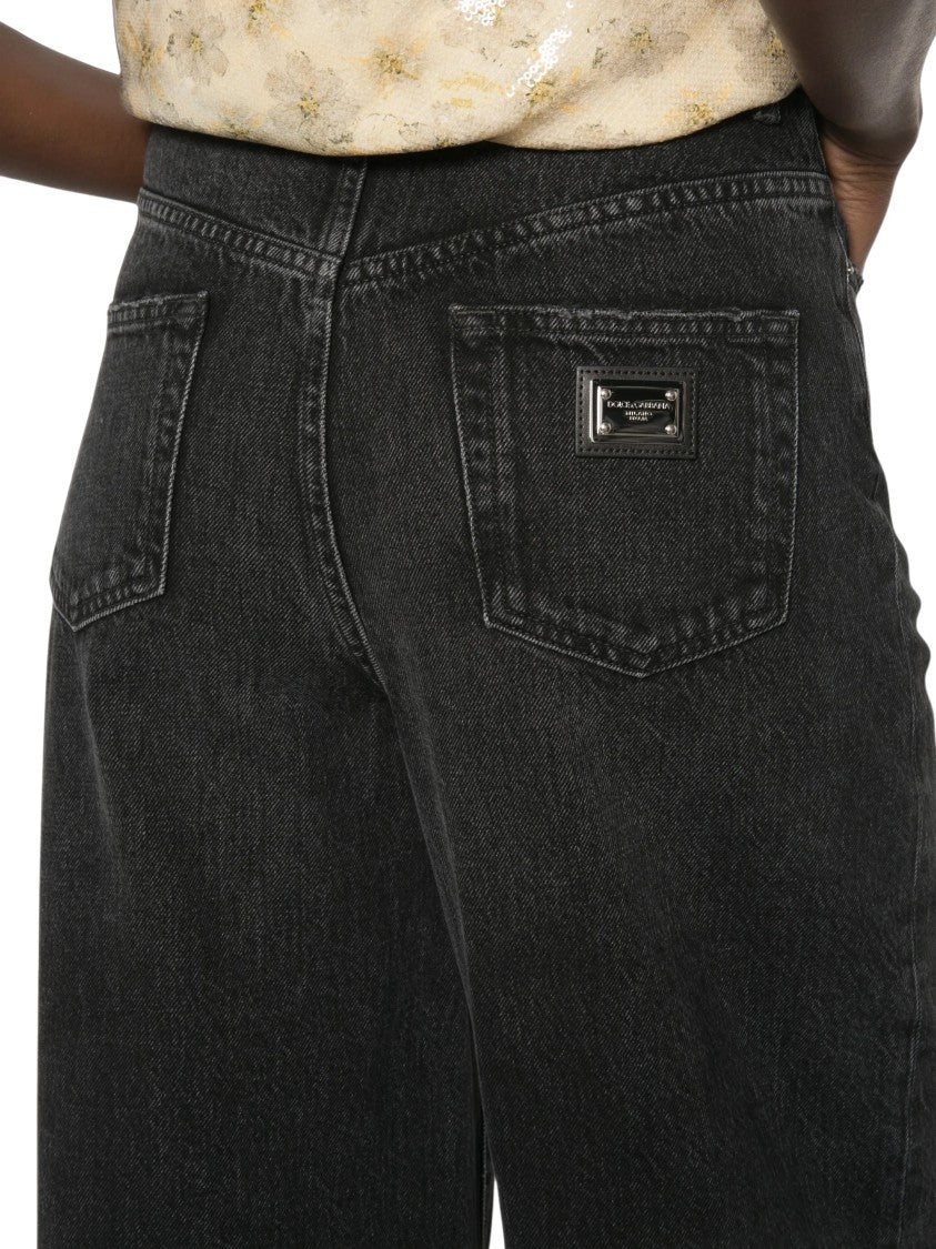 Dolce & Gabbana Black Wide-Leg Cotton Five-Pocket Pants