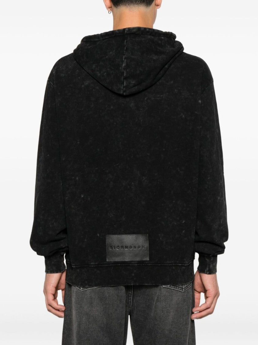 John Richmond Textured Black Hooded Sweatshirt