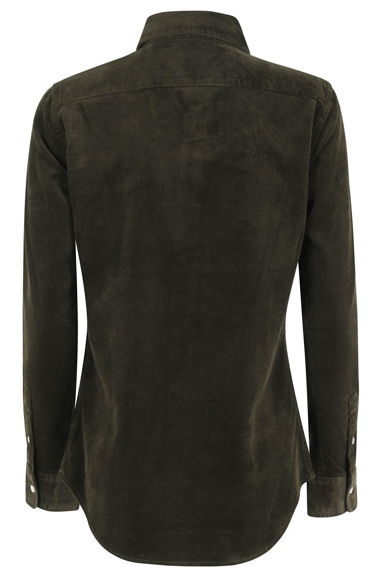 Polo Ralph Lauren Olive Long-Sleeve Velvet Ribbed Shirt With Classic Collar