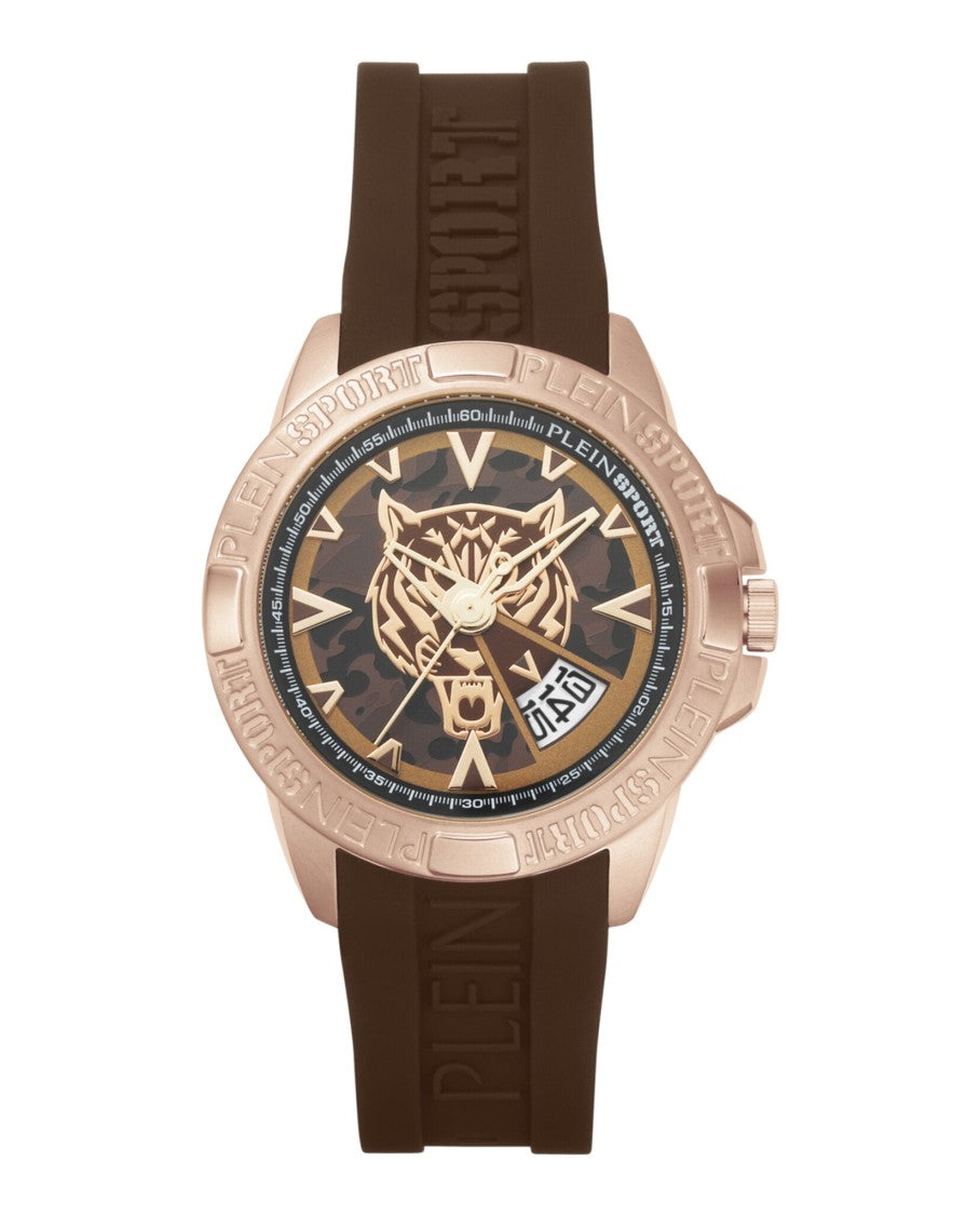 Plein Sport 44Mm Ip Rose Gold Case Watch With Camo Guilloche Dial