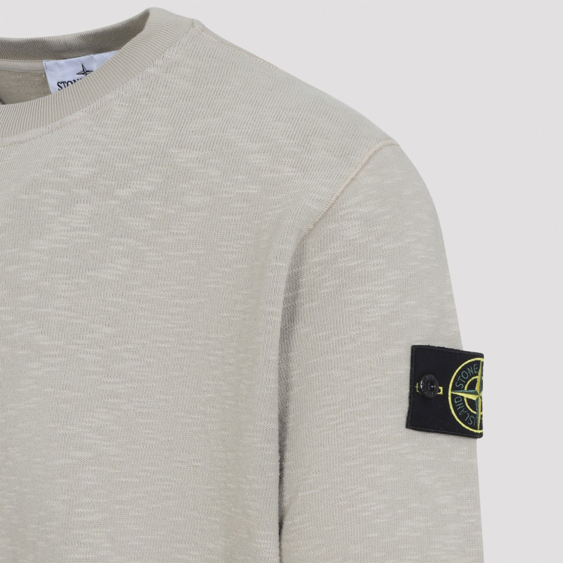 Stone Island Beige Cotton Sweatshirt With Signature Patch And Ribbed Edges