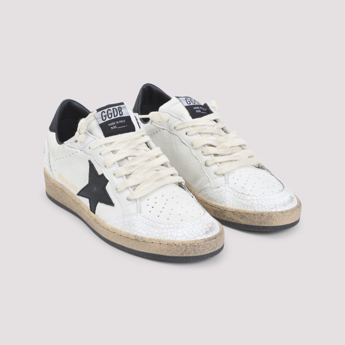 Golden Goose Textured White Leather Low-Top Sneakers With Black Star Detail