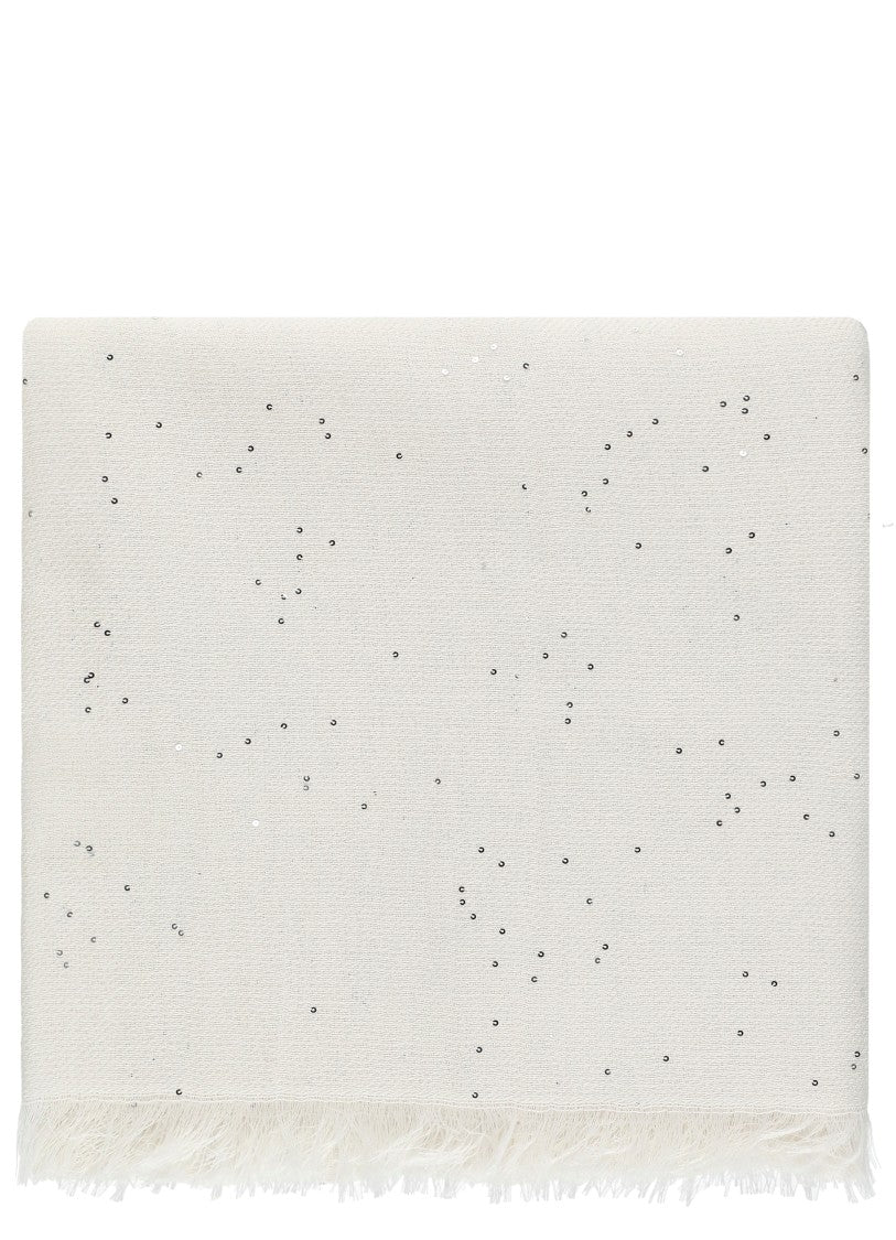 Peserico Ivory Cotton Stole With Delicate Fringe Finish