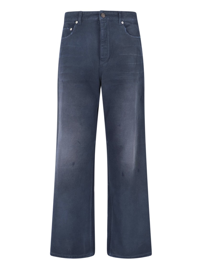 Balenciaga Distressed Dark Blue Denim Jeans With Logo Patch