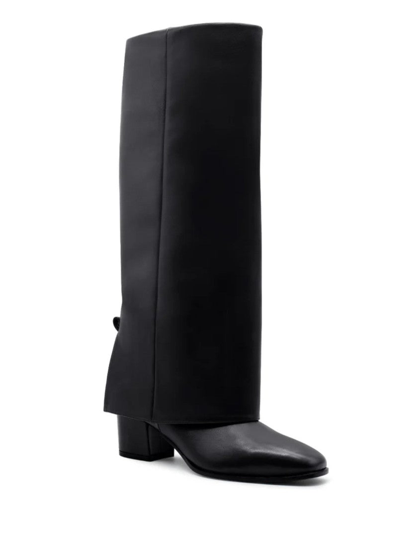 Gia Borghini Black Leather Tall Boots With Gaiter