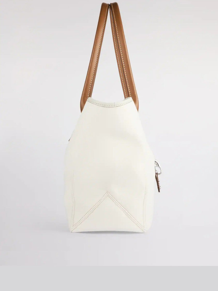 Fay Structured White Tote Brown Leather Trim