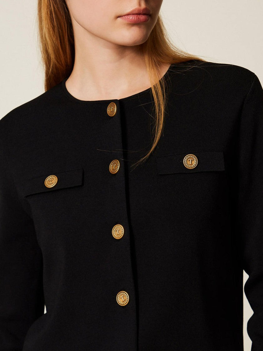 Twin-Set Cropped Black Viscose Crepe Jacket