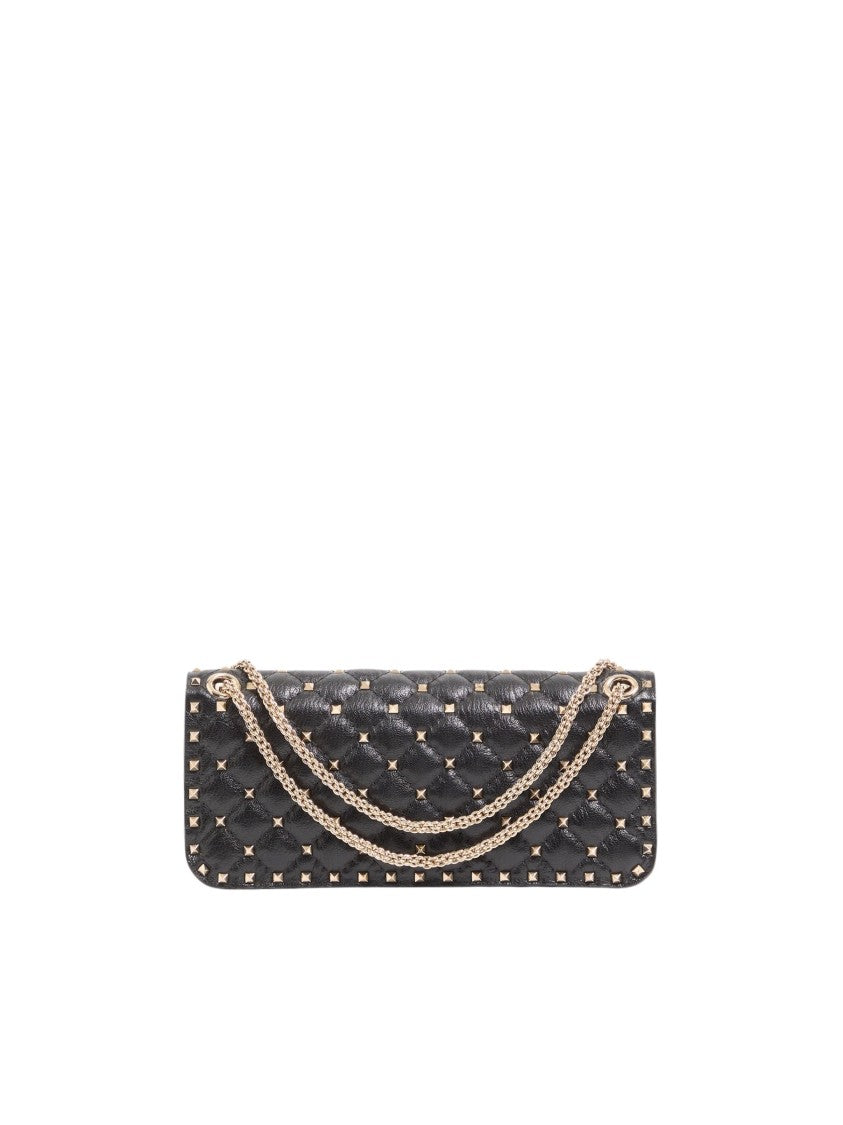 Valentino Quilted Black Kidskin Shoulder Bag With Platinum-Tone Detailing