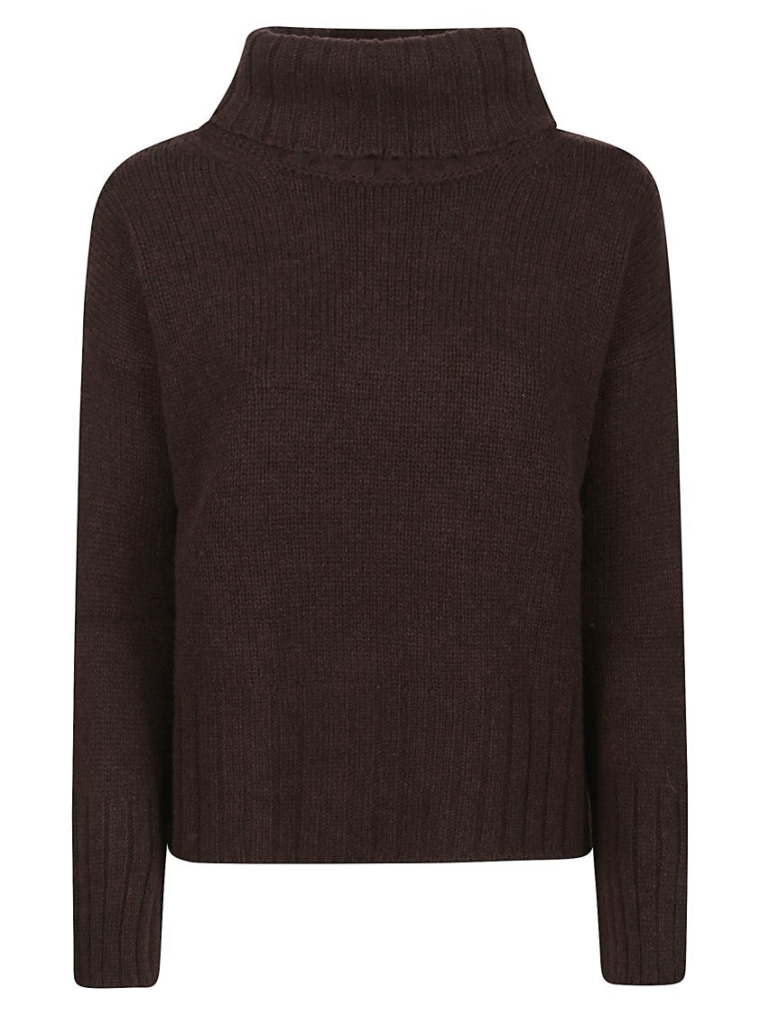 Aragona Cropped Brown Cashmere Turtleneck Sweater