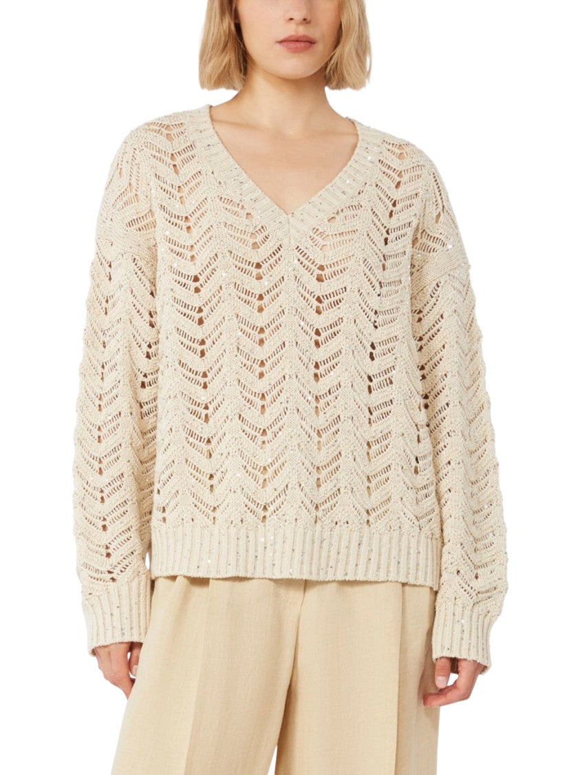 Max Mara Textured Knitted Top With Openwork Chevron Pattern
