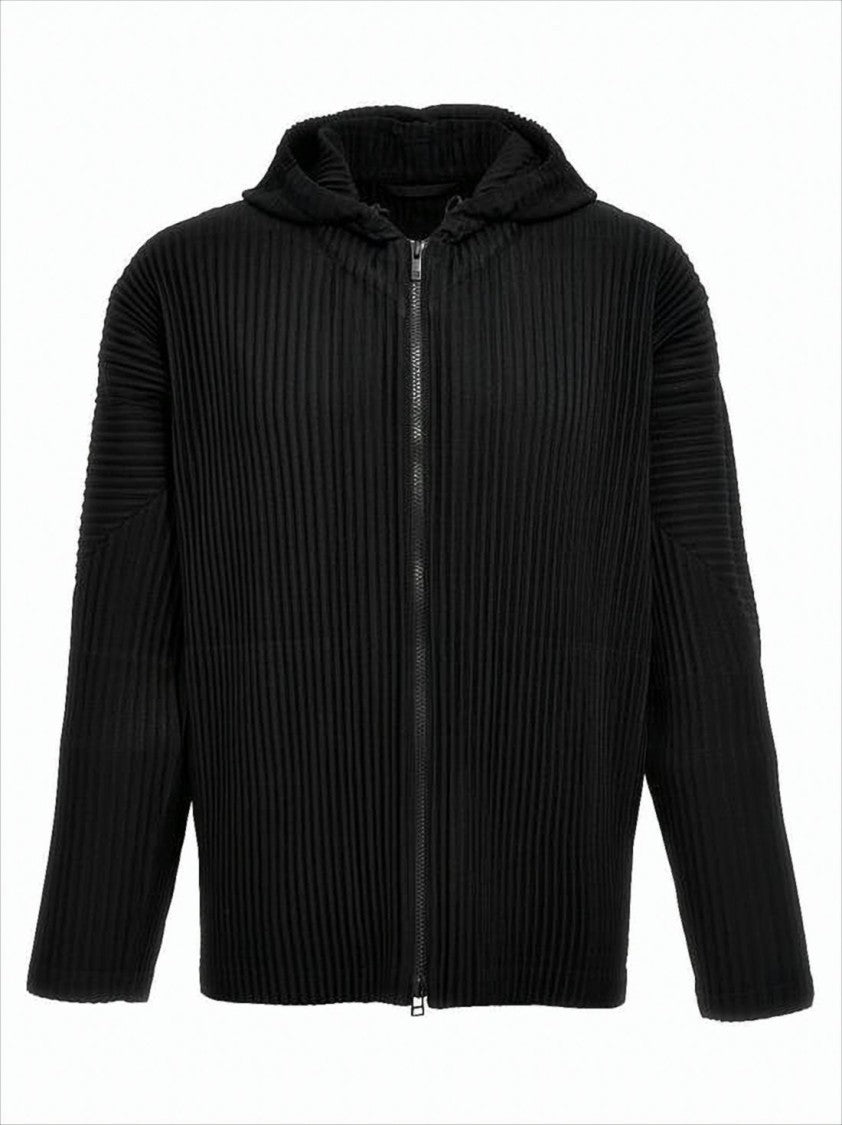 Homme Plissé Issey Miyake Zip-Up Pleated Hoodie With Casual Structure
