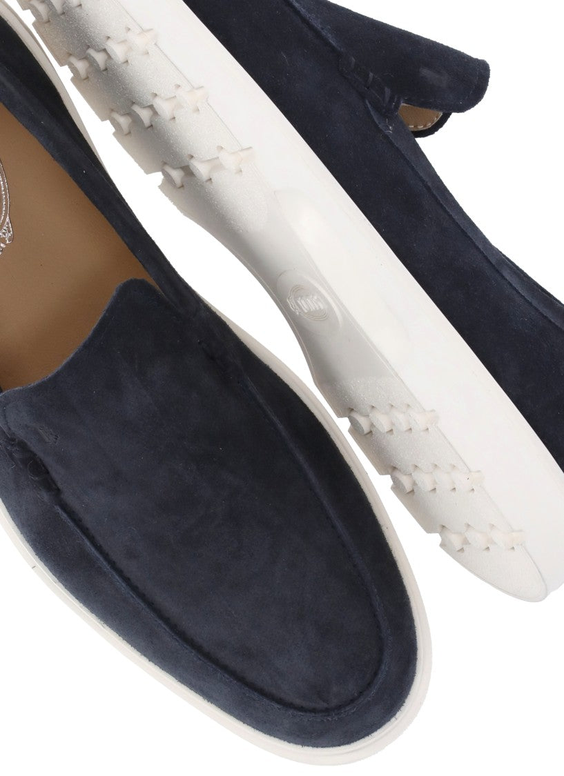 Tod's Blue Embroidered Logo Loafers