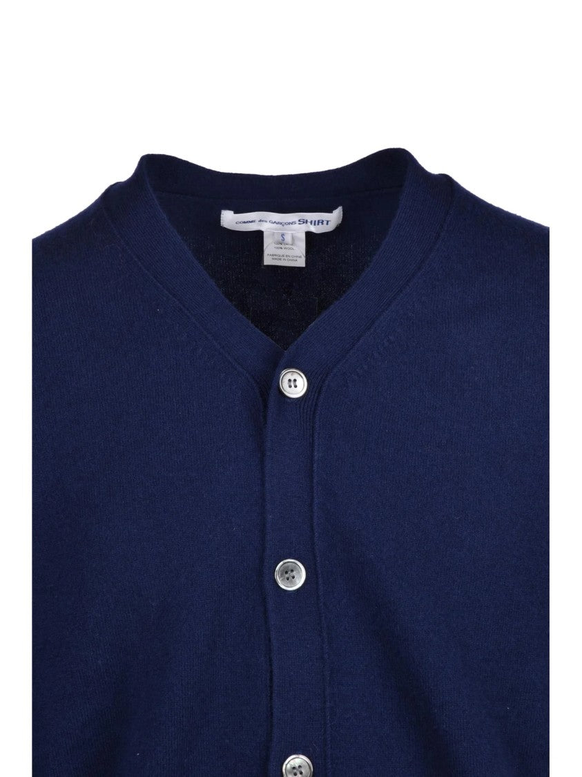 Comme Des Garçons Blue Button-Front Wool Cardigan