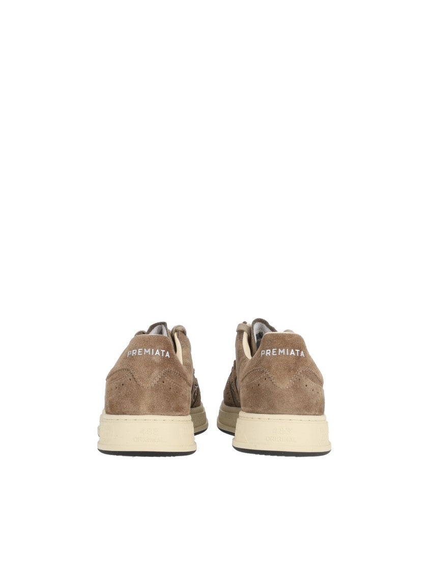Premiata Quinn Beige Perforated Suede Low-Top Sneakers