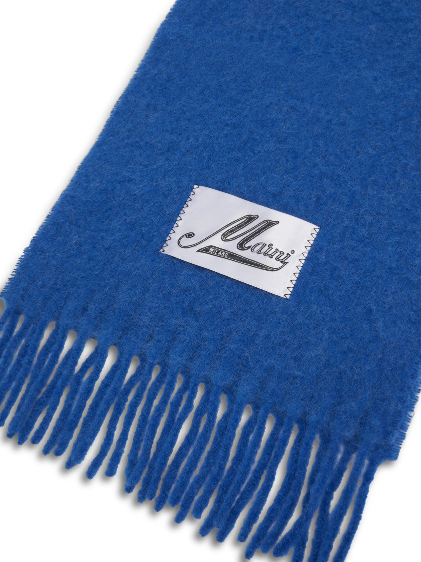 Marni Textured Blue Scarf With Fringed Edge