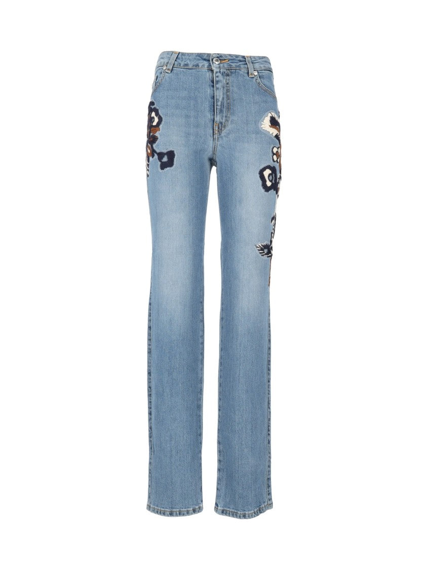 Ermanno Scervino Light Blue Denim Jeans Con Applicazione Floral Applique Jeans