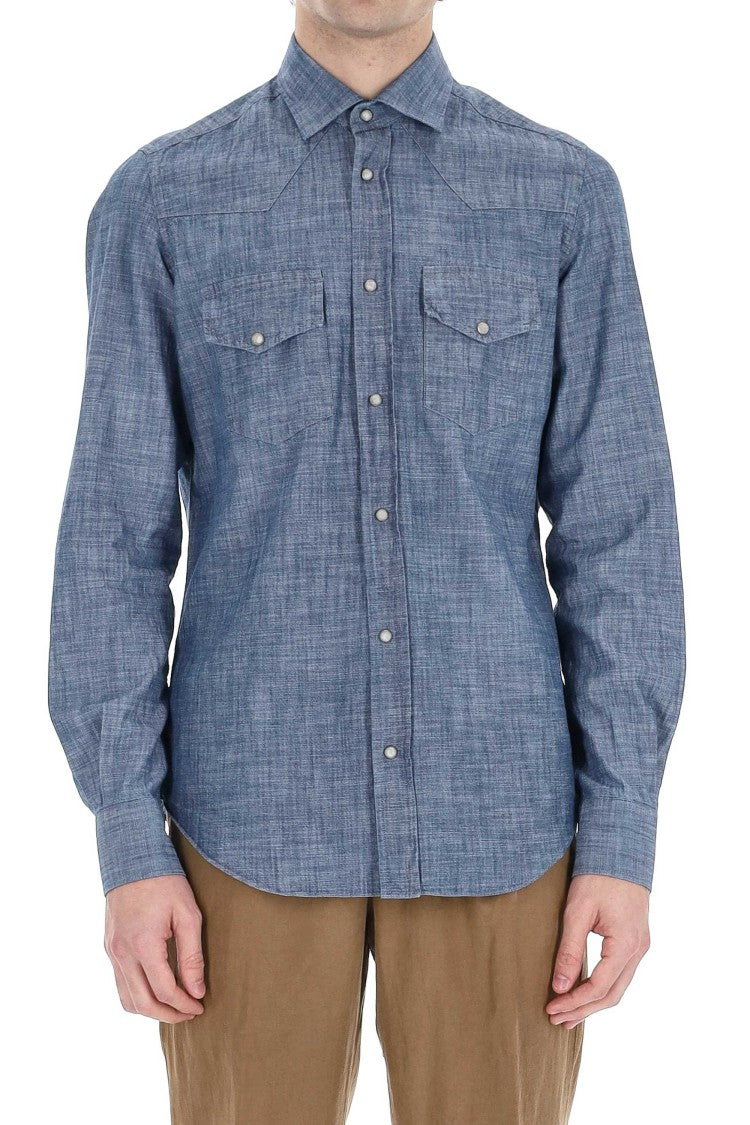 Eleventy Lightweight Western Denim Casual Shirt