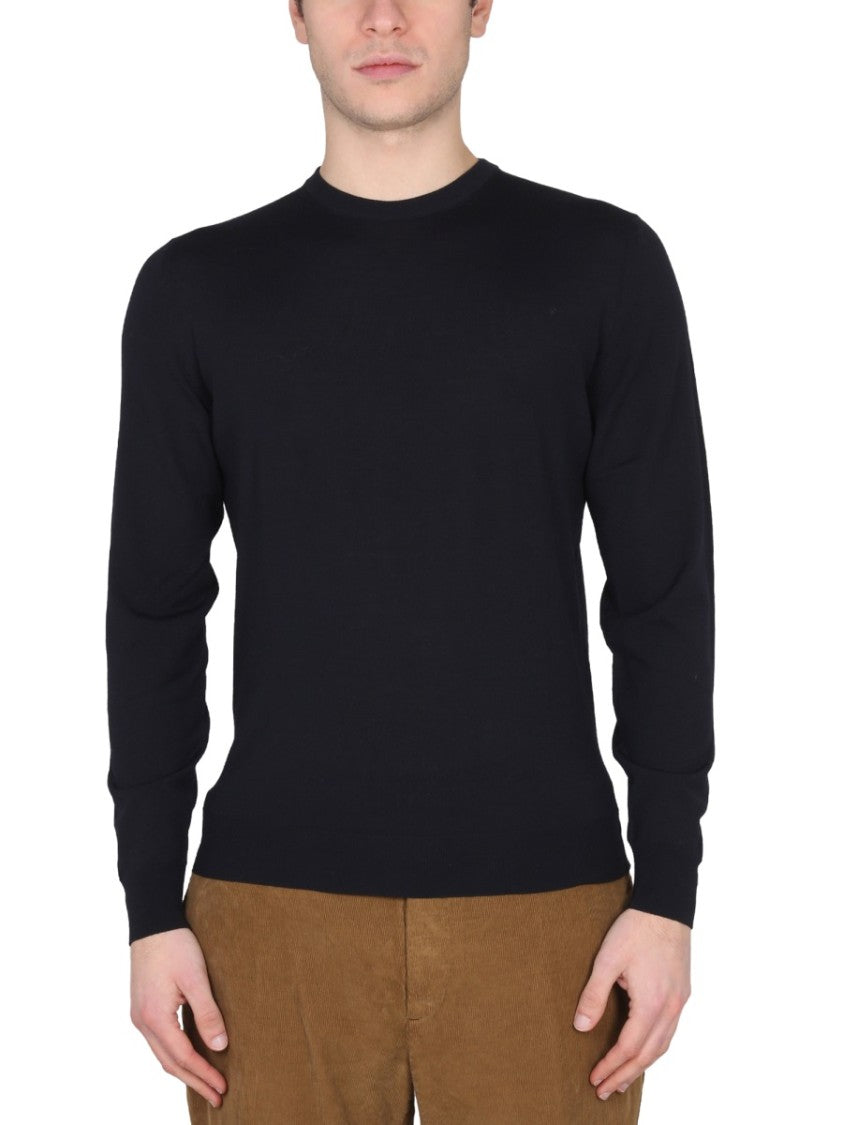 Drumohr Tailored Cross-Neck Wool Jersey With Ribbed Collar
