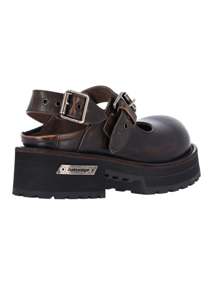 Balenciaga Brown Leather Venom Mary Jane Mules