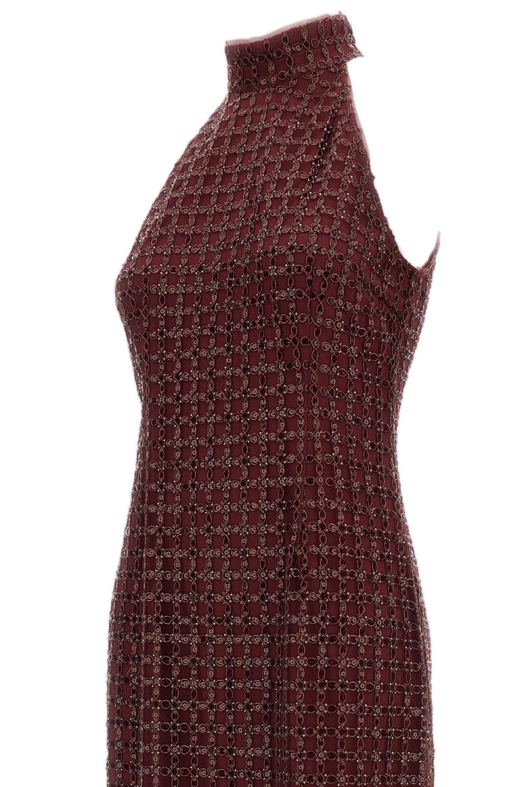 Rotate Bordeaux Beaded Fitted Maxi Dress