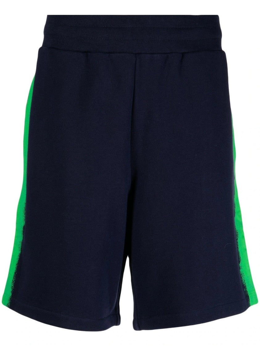 Moschino Sporty Blue Shorts With Green Side Panels