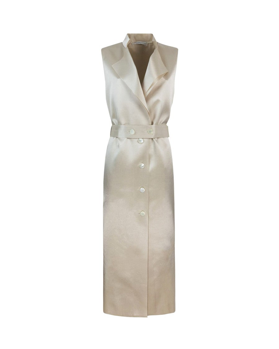 Philosophy Di Lorenzo Serafini Beige Buttoned Midi Dress