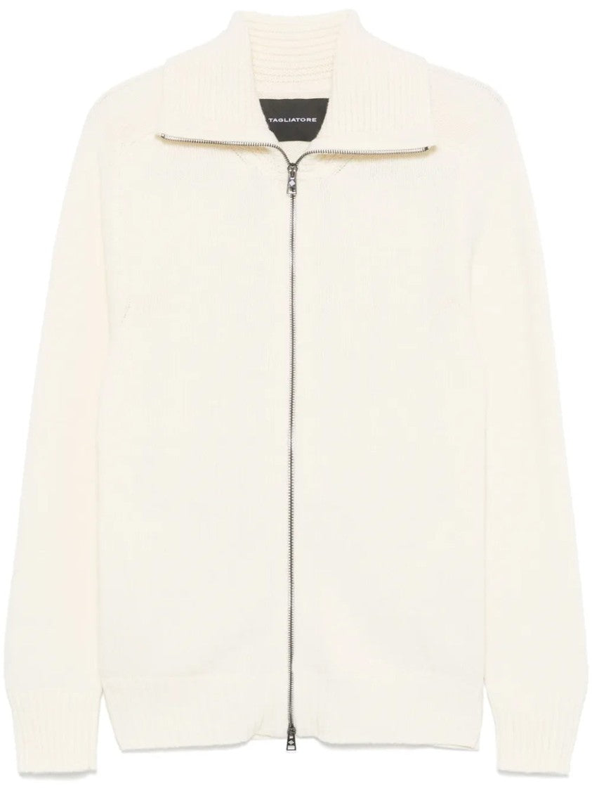 Tagliatore Soft Wool Blend High Collar Zip Cardigan