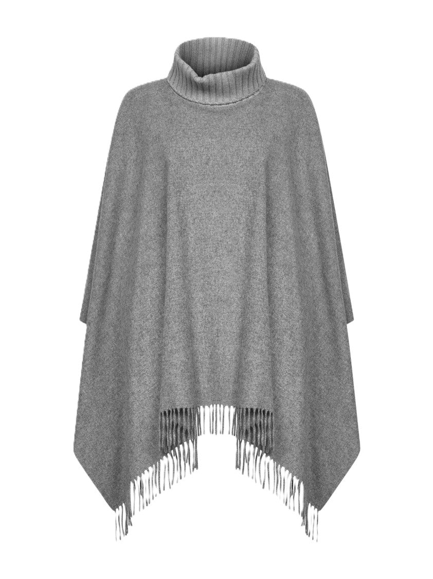 Paolo Fiorillo Capri Refined Grey Poncho With Ribbed Turtleneck