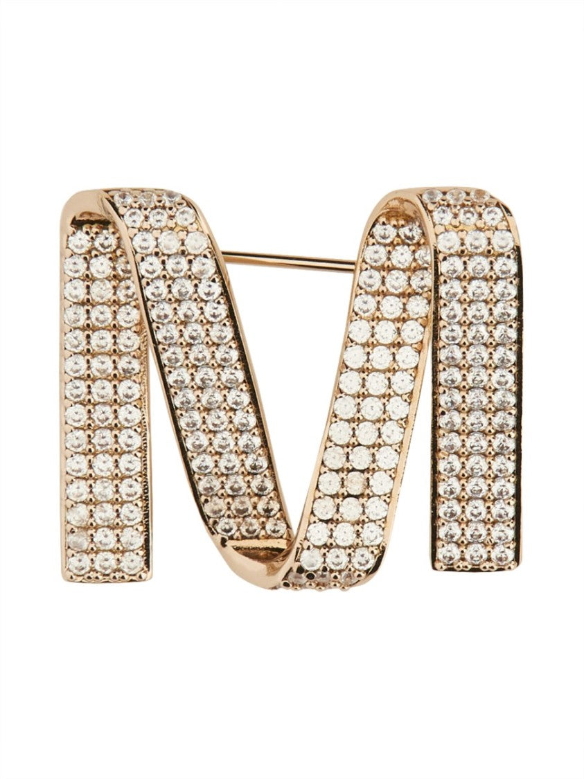 Max Mara Crystal Logo Brooch