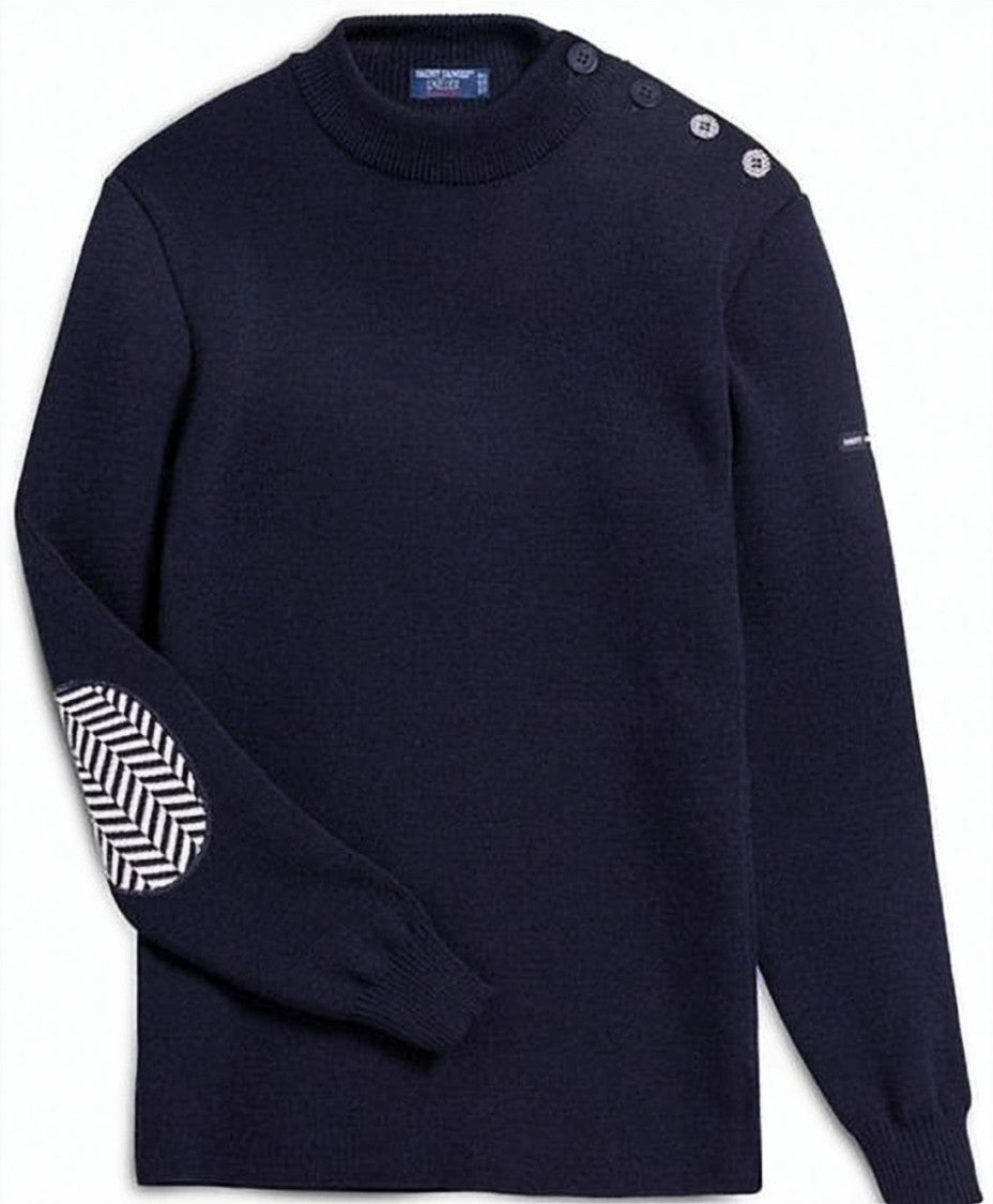 Saint James Classic Knit Sweater With Chevron Elbow Patches