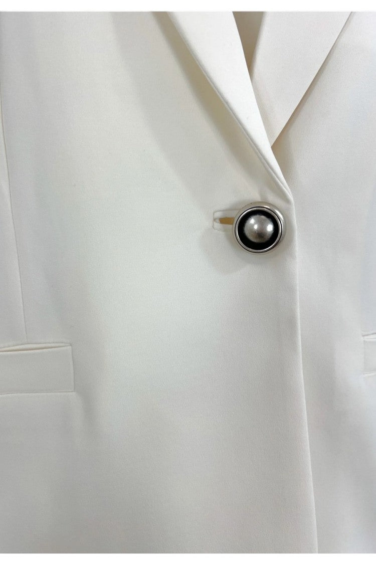 Pinko White Viscose Peak-Lapel Blazer