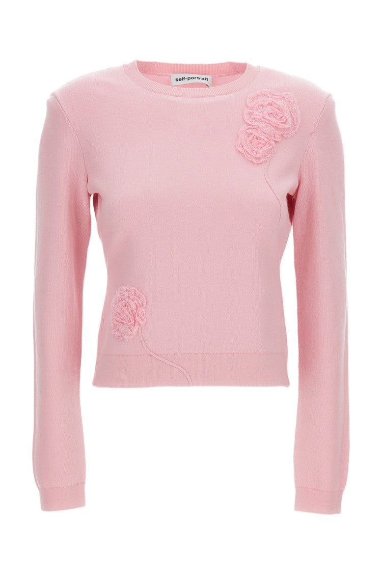 Self-Portrait Pink Floral Knit Crewneck Jumper