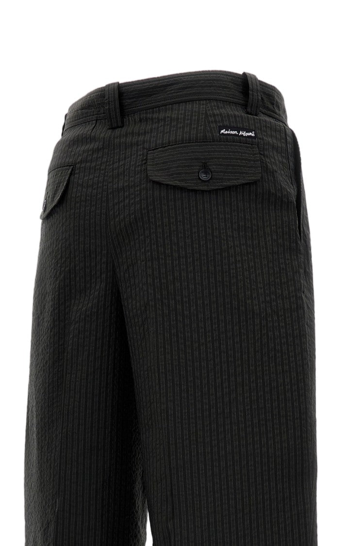 Maison Kitsuné Cotton Wide-Leg Trousers With Striped Pattern And Logo Accents