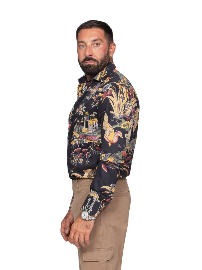 Etro Roma Long-Sleeve Slim-Fit Graphic Shirt