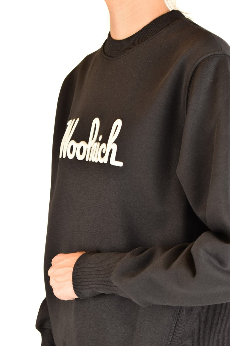 Woolrich Crew Neck Black Sweatshirt With Bold Logo