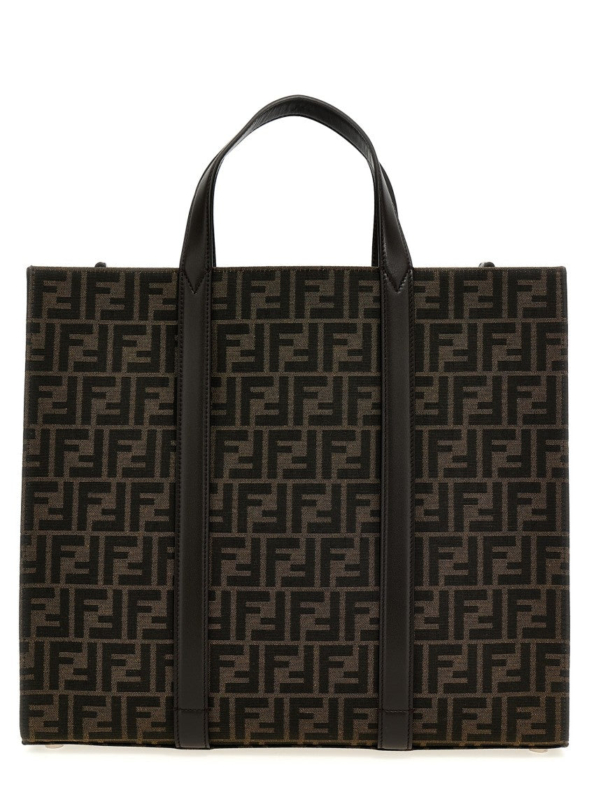 Fendi Rectangular 'Ff' Jacquard Tote Bag With Leather Details