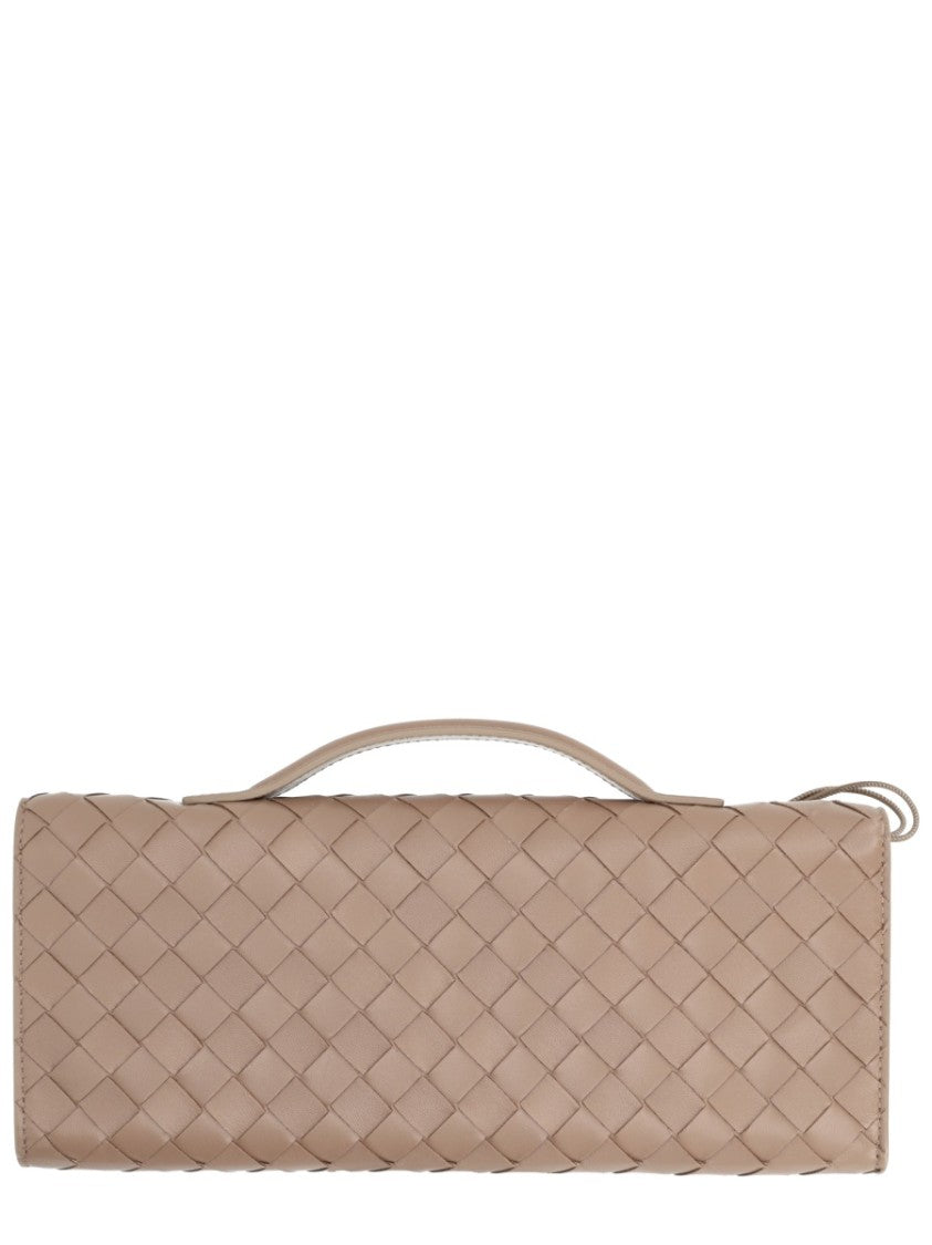 Bottega Veneta Rectangular Woven Lamb Leather Clutch With Gold-Tone Charm