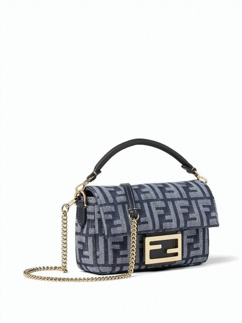 Fendi Blue Monogram Chain Strap Crossbody Bag