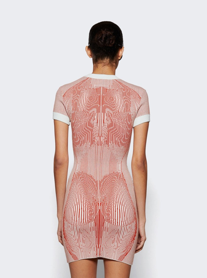 Jean Paul Gaultier Morphing Pinstripes Jacquard Short Dress Mint And Orange