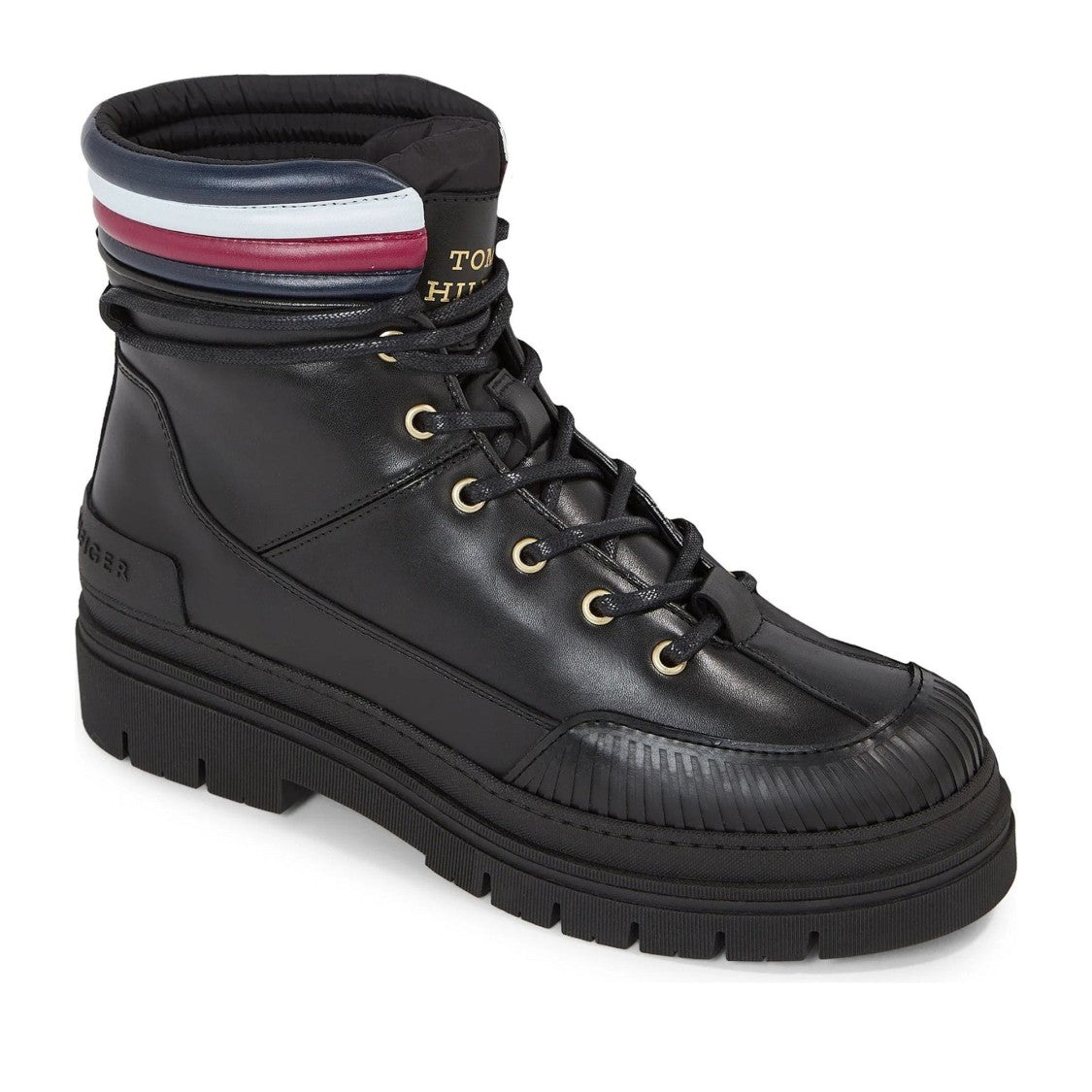 Tommy Hilfiger Black Sporty Padded Collar Leather Boots