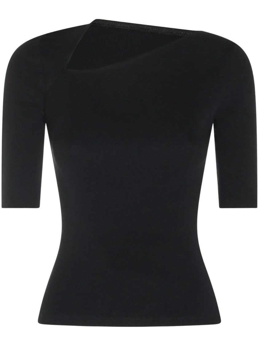Mm6 By Maison Margiela Asymmetrical Ribbed Knit Fitted Top