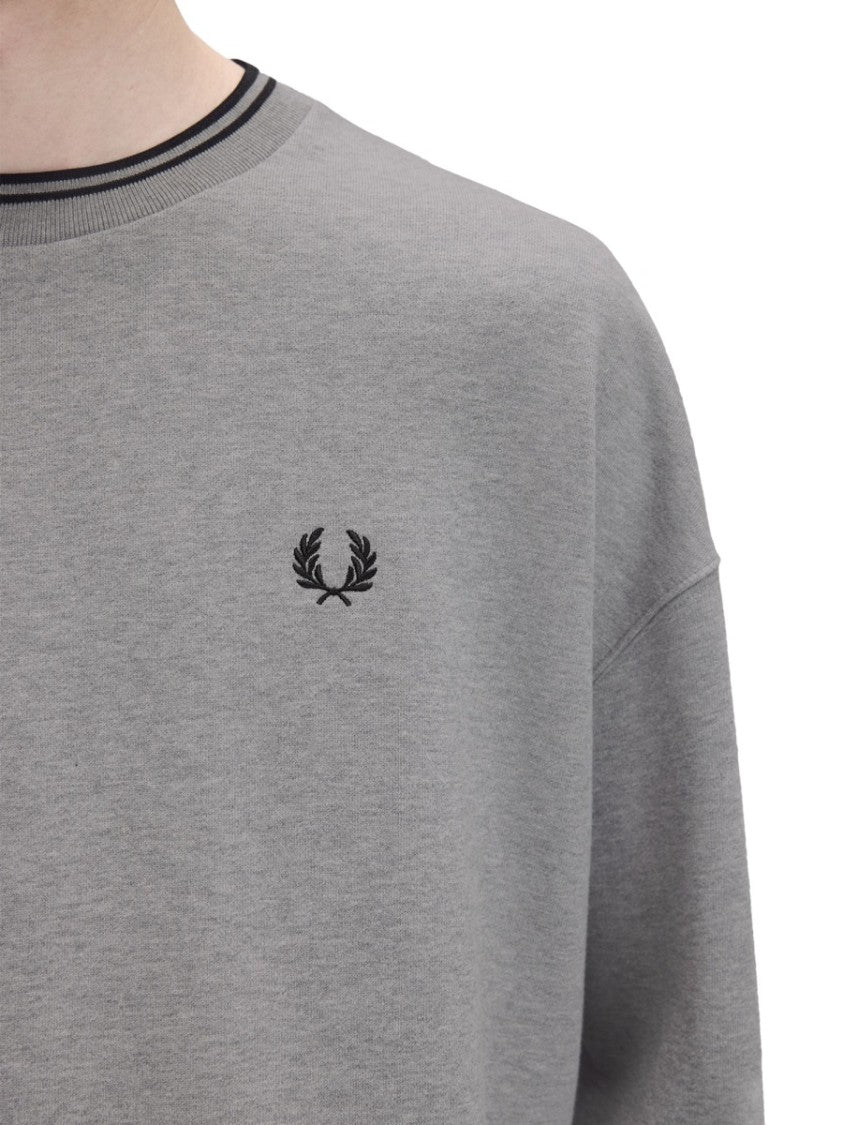 Fred Perry Minimalist Grey Crewneck Sweatshirt With Embroidered Logo