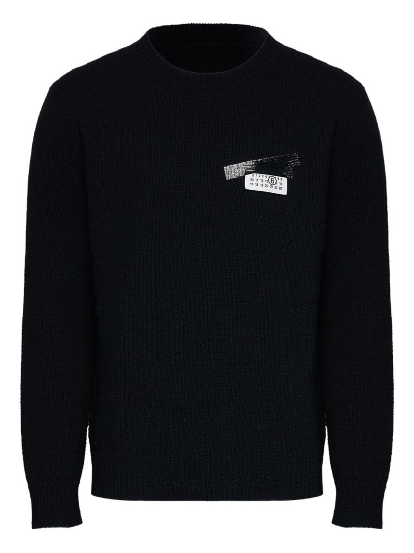 Mm6 By Maison Margiela Crew Neck Black Sweater With Ribbed Details