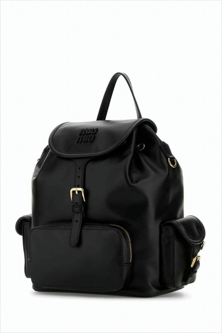 Miu Miu Calf Leather Backpack With Gold-Tone Accents