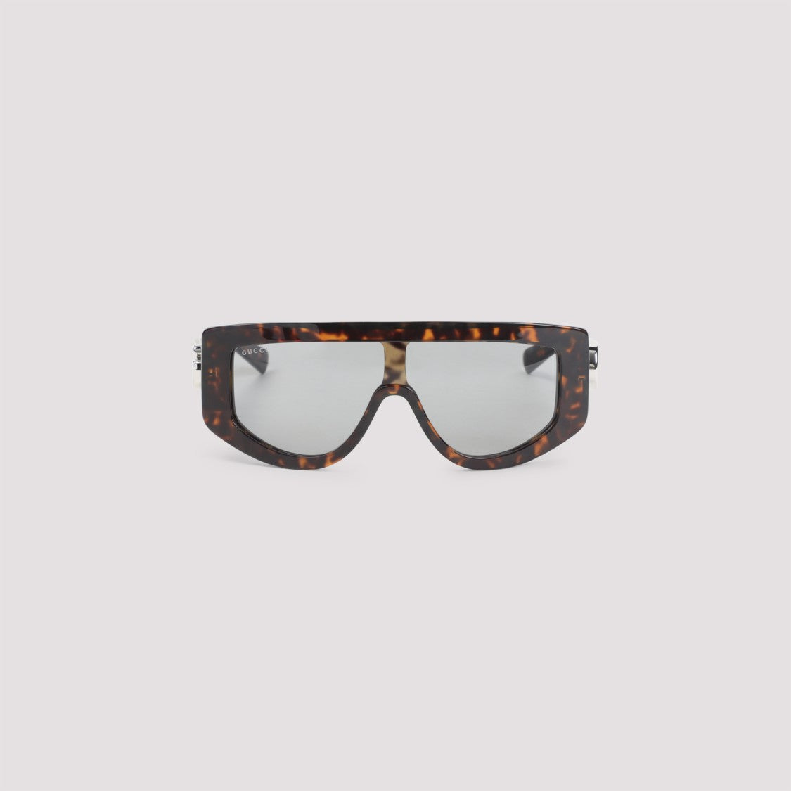Gucci Oversized Rectangular Tortoiseshell Sunglasses With Silver Logo Accents