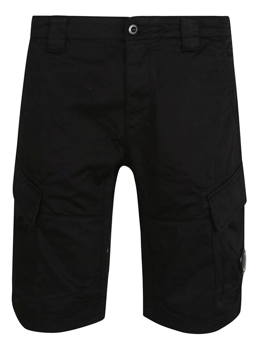 C.P. Company Black Stretch Satin Cargo Shorts With Iconic Lens Detail